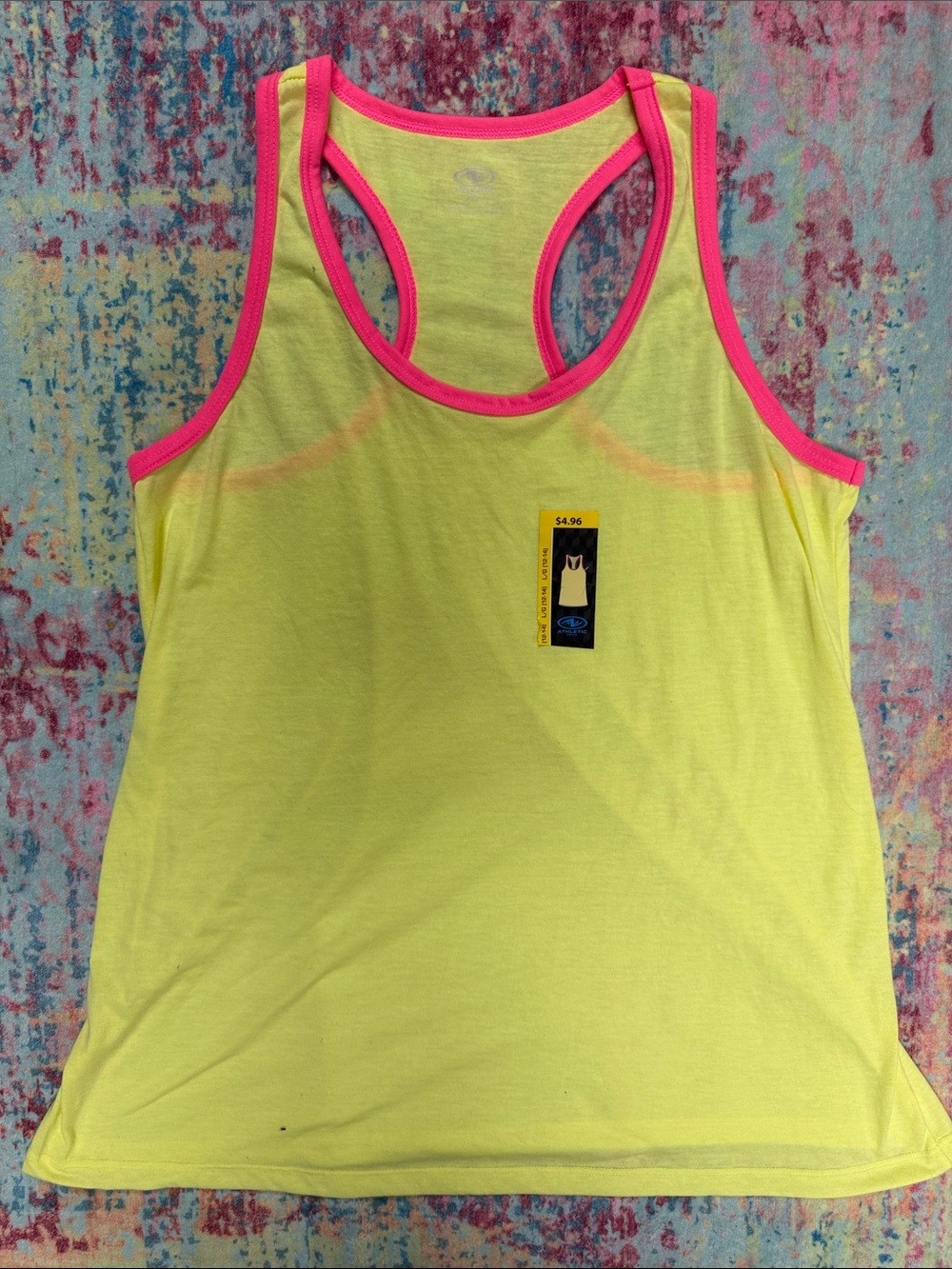 Women’s Neon Yellow Racerback Tank with Pink Trim